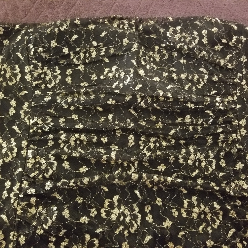 Black gold lace rouched strapless cocktail dress - Picture 2 of 5